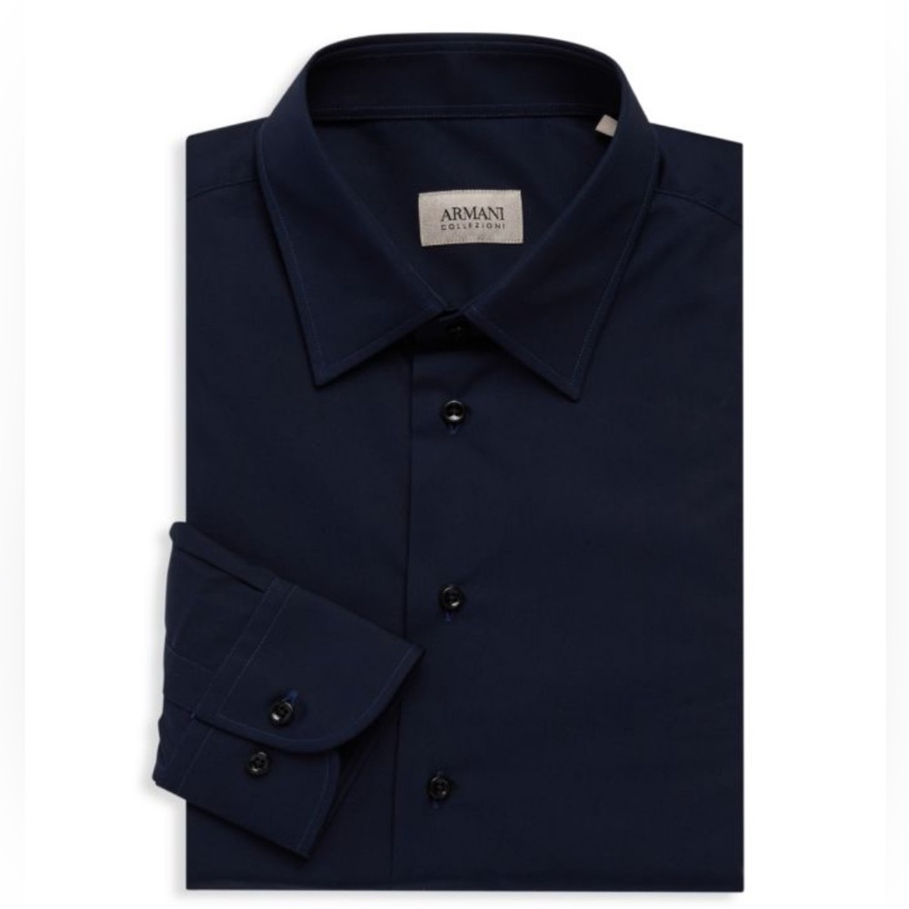 ARMANI COLLEZIONI Solid-Hued Dress Shirt US size 18 color Solid Blue